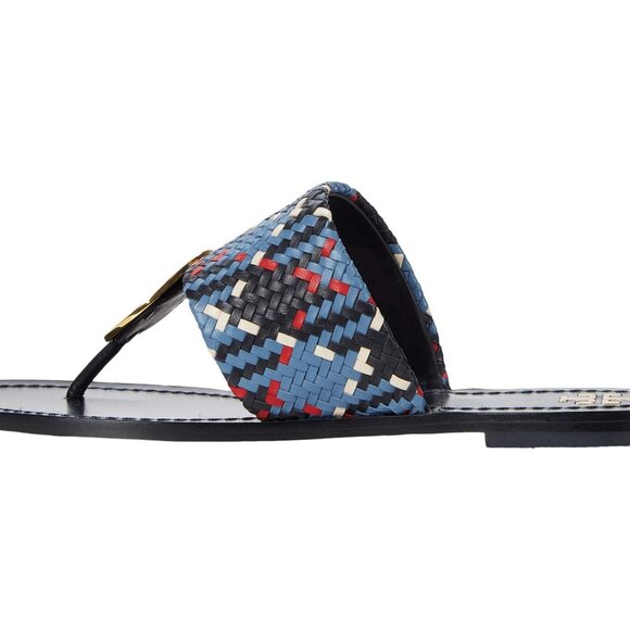 Tory Burch $268 Patos LEATHER Disk Sandal Blue Woven 10 - Picture 9 of 10
